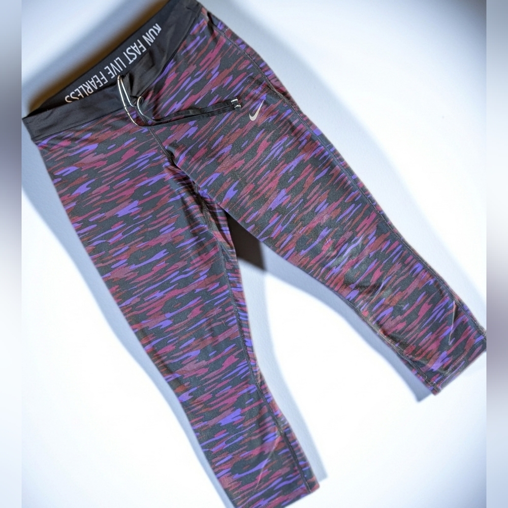 Nike Dri-FIT  Women's M Black Purple Pink‎ Drawstring 3/4 length Capri Leggings